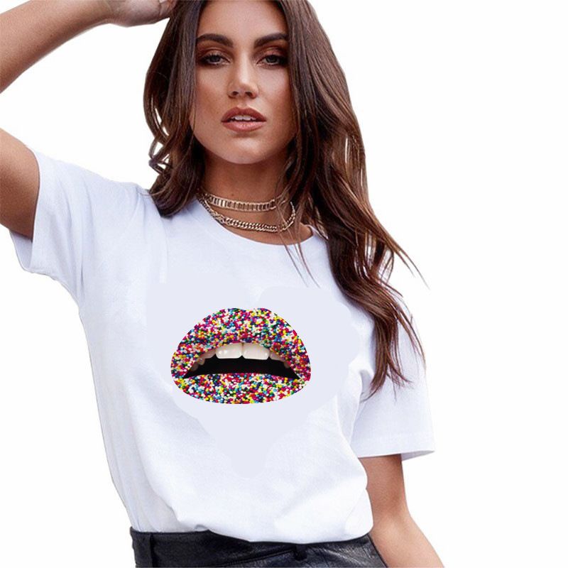 Women's Clothing Casual Printed T-Shirt Round Neck Short Sleeve Top American Style_ecoleips.com