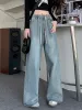 Botvotee Elastic Waist High Waist Wide Leg Jeans For Women Loose Straight Blue Long Denim Pants Female Fashion Streetwear Jeans_ecoleips.com