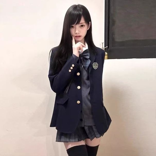 Shengyan High-Quality JK Japanese-Style Uniform For Women, College Style, Three-Button Original Design, Gray, Black,_ecoleips.com