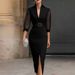 2026 European And American Cross-border Independent Site SHEIN Elegant Three-quarter Sleeve Mesh Patchwork Dress_ecoleips.com
