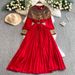 Premium French Style Long Sleeved Beaded Sequins Trim Slimming Pleated Design Dress for Women Perfect for Summer 2025_ecoleips.com