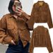 TRAFZA Women's Vintage Suede Bomber Jacket - Retro Faux Leather Coat With Lapel Collar & Pockets, Streetwear Fashion For Fall_ecoleips.com