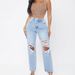 Women's Clothing Street Fashion Straight Trousers High Waist Washed Worn Jeans_ecoleips.com