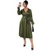 Women's Clothing Plus Size Clothes "Elegant High Waisted Dress – Retro Tie-Waist V-Neck Slimming Dress For Women, Solid Color Versatility"_ecoleips.com