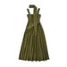 Elegant High-Slit Wrap Neck Halter Dress Classic Staple in Black And Army Green Stretchy Polyester S M L_ecoleips.com
