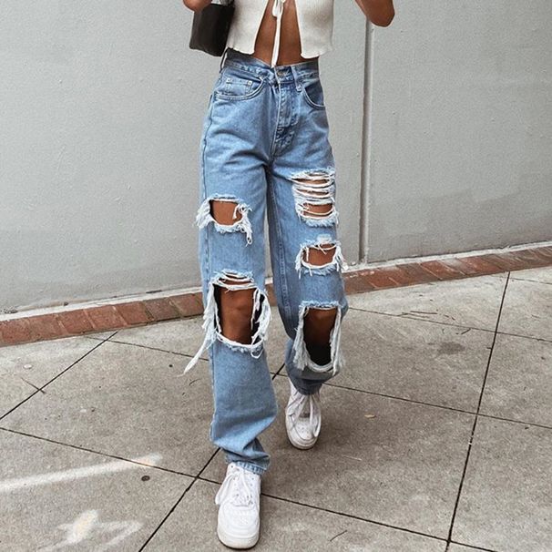 Women's Clothing Ripped Jeans Straight Leg Loose Jeans_ecoleips.com