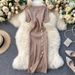 Women's Clothing Simple Solid Color Breasted Slim Fitting Short Sleeved Knitted Slit Hip Wrap Dress_ecoleips.com