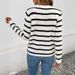 K New Casual Simple Black And White Striped Long Sleeved Sweater Cardigan Jacket_ecoleips.com