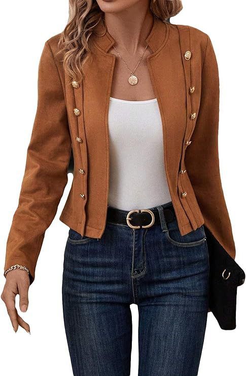 Elegant Plus Size Women's Blazer Jacket With Multiple Buttons - Suede-Like Polyester Office Wear For Autumn Winter - Red/Green/Yellow/Black_ecoleips.com