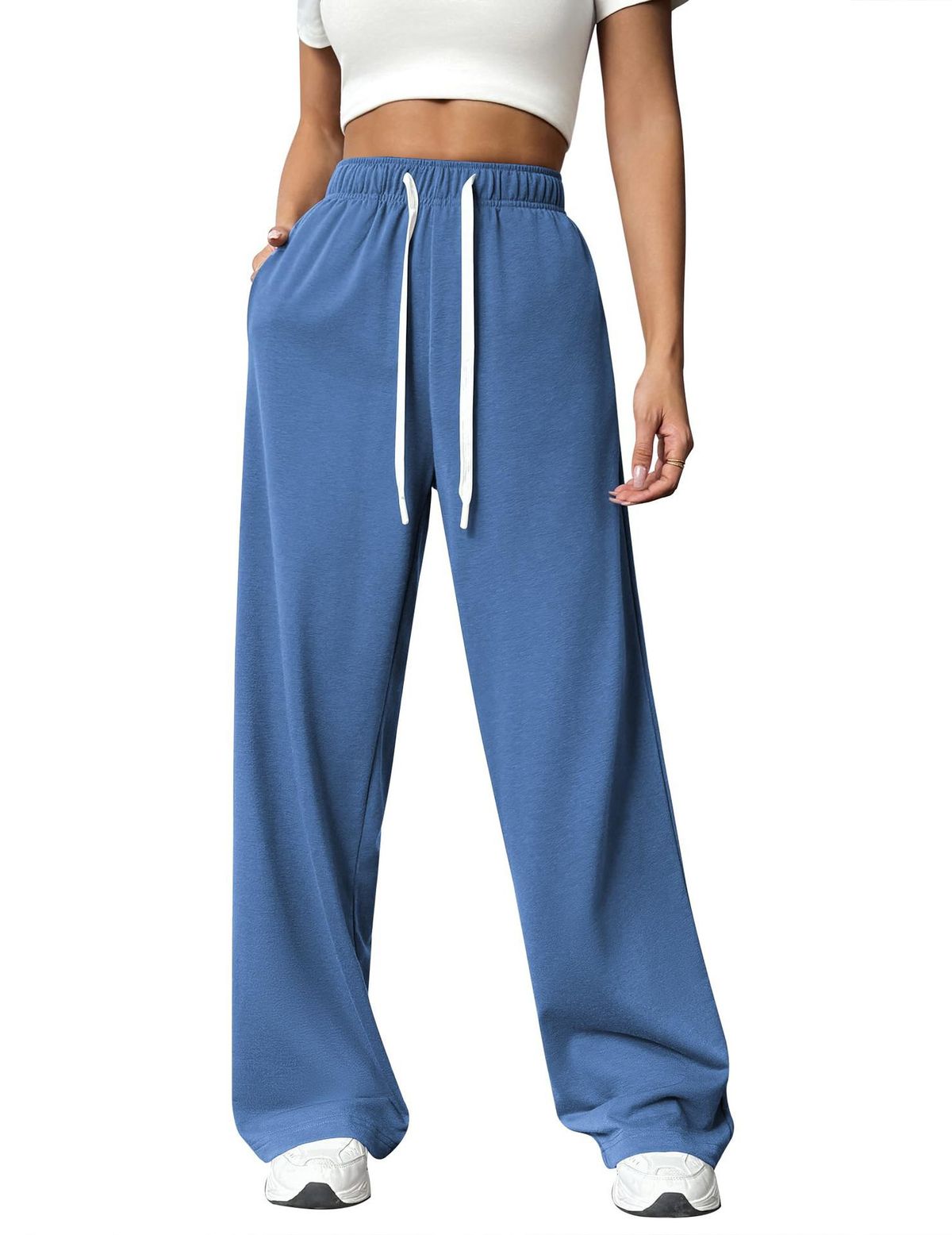 Women's Clothing Autumn And Winter Elastic Waist Loose Straight Wide Leg Sports Casual Trousers_ecoleips.com