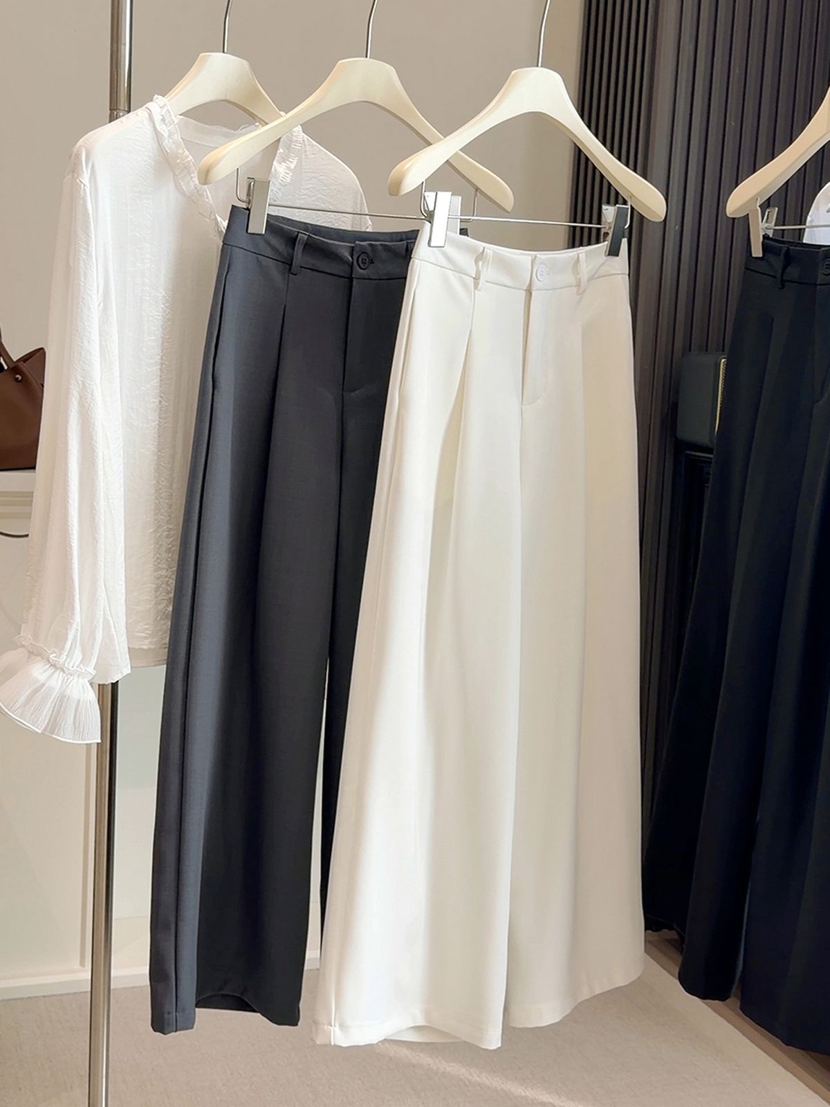 Petite High Waisted Flowing Suit Pants for Women Straight Leg Casual Wide Leg Versatile Spring New Style Leg Lengthening_ecoleips.com