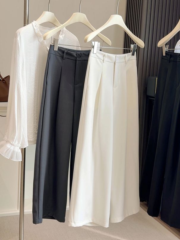 Petite High Waisted Flowing Suit Pants for Women Straight Leg Casual Wide Leg Versatile Spring New Style Leg Lengthening_ecoleips.com