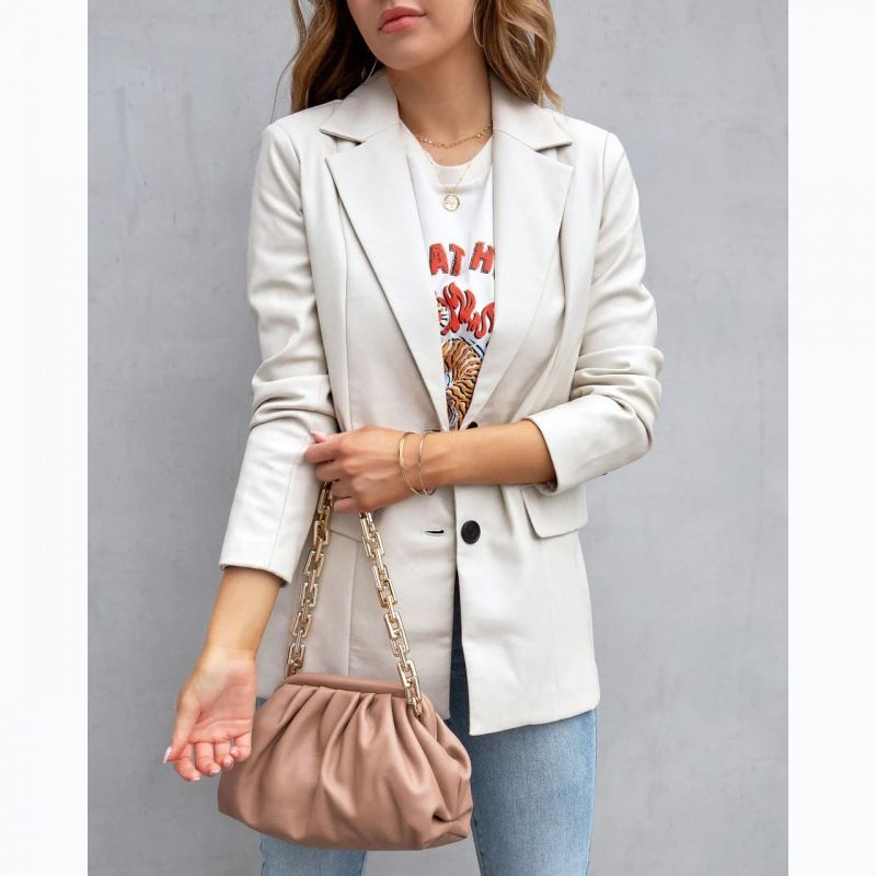 Women's Clothing Street Style Pure Color Casual Fashion Three color Leather Jacket _ecoleips.com