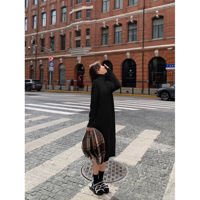 Winter And Autumn Korean-Style Women's Innerwear: Loose-Fitting, Thick-Necked Knit Base Layer Dress With Coat And Sweate_ecoleips.com