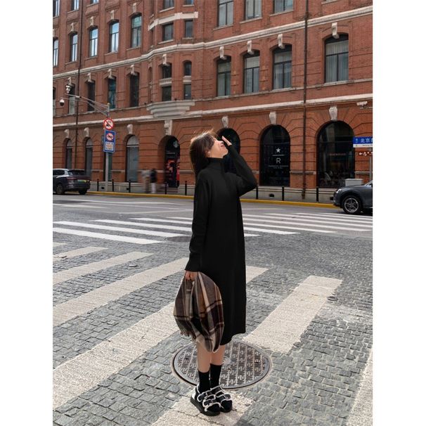 Winter And Autumn Korean-Style Women's Innerwear: Loose-Fitting, Thick-Necked Knit Base Layer Dress With Coat And Sweate_ecoleips.com
