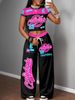 Women's Midriff Baring Two Piece Set Tank Top And Wide Leg Pants Sports Street Style Hip Hop Suit_ecoleips.com