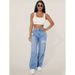 2025 Best-Seller Women's Wide-Leg Straight Ripped Jeans Light Blue High-Waisted Floor-Length Trendy Pants_ecoleips.com
