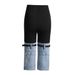 Women's High-Waisted Color Blocking Denim Jeans Knee High Buckle Cropped Style Casual Spring 2026 New Fashion_ecoleips.com