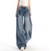 Women's Retro Studded High-Waisted Wide Leg Jeans Casual Cotton Denim Spring/Autumn Style Relaxed Straight Leg Unique Design_ecoleips.com