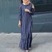 Women's Clothing Middle East Muslim Casual Long Sleeved Striped Lapel Open Tube Female Long Dress_ecoleips.com