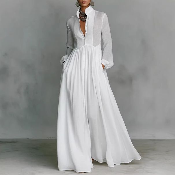 Elegant French-Inspired Ruffle Maxi Dress – Flowy A-Line Silhouette With Lantern Sleeves & Waist-Defining Pleats_ecoleips.com