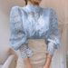French Style Lace Trim Blouse - Boho Floral Embroidery Loose Fit Button Down Top For Women_ecoleips.com