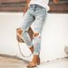 Women's Elastic Washable Jeans Perforated Straight Tube Street Style Denim Pants_ecoleips.com