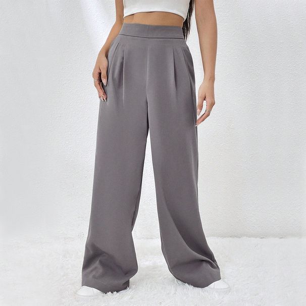 Voya Foreign Trade Women's European American Women's Clothing, New Autumn And Winter Elastic Waist Pocket Straight Loose And Casual Style Long Pants_ecoleips.com