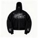 High Neck Hooded Zip up Cardigan European American Style Dark Retro Print Top for Women High Street Gothic Trendy Sweatshirt_ecoleips.com