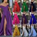Women's Clothing New Summer Dresses Deep V Neck Satin Multi Color Dress_ecoleips.com