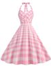Elegant Polka Dot Party Dress Women Summer Halter High Waist 50s Vintage Fit And Flare Backless Retro Dresses_ecoleips.com