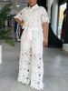 K European And American Elegant Commuter Hollow Lace Wide Leg Strap Set Two Piece Set_ecoleips.com
