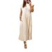 Women's Elegant Round Neck Sleeveless Pleated Maxi Dress – Loose Fit Casual Spring Gown_ecoleips.com