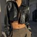 European American Hot Girl Motorcycle With Turn-down Collar And Button Closure, Women's Autumn Sexy Crop Top, Street_ecoleips.com