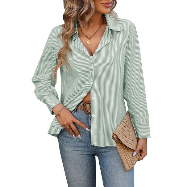 Women's Clothing 2025 Spring Summer New Loose Commuter Casual Long Sleeve Pinstripe Shirt For Women_ecoleips.com