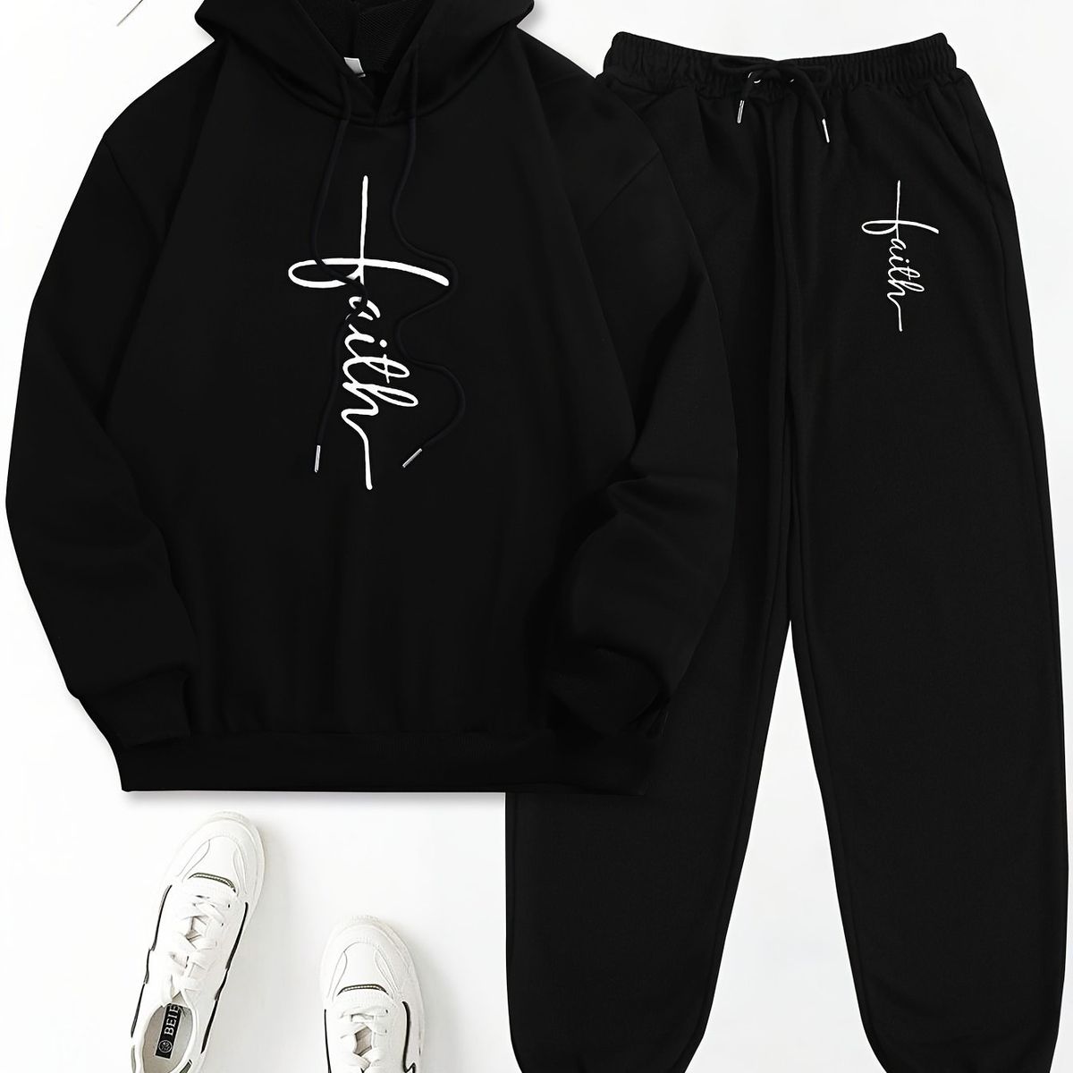 Unisex Hoodie & Jogger Set – Oversized Streetwear Loungewear With Pockets (95% Polyester, S-Xxxl, Light Grey & Black)_ecoleips.com