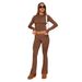 Women's Casual Style Low Waisted Flared Pants Set Slimming Solid Color Fashion_ecoleips.com