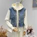 Vintage-Inspired Patchwork Denim Jacket With Hood – Oversized Baseball Silhouette (One Size, Beige/Black Wash)_ecoleips.com