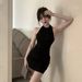 Women's Backless Halter Bodycon Dress - Sleeveless Sexy Slim Fit Mini Dress For Summer Versatile Black Hue_ecoleips.com