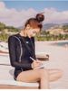 K New High Waist Split Black Long Sleeved Small Flat Corner Conservative Slimming Two-piece Set For Women's Sun Protection Swimsuit_ecoleips.com