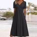 Dress Autumn Style Temperament Women's Clothing Pullover Solid Color Short-sleeved Crew Neck Umbrella Skirt_ecoleips.com
