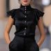 Women's Clothing Satin Stand Collar Ruffle Sleeve Shirt Women's Clothing Versatile Office Commuting Top Style_ecoleips.com
