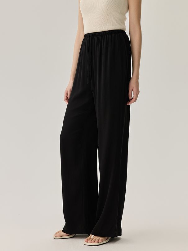 Suitable For All Seasons 2025 Wide-Leg For Women, Summer Thin High-Waist Draped Casual Solid Color Straight Silk Pants_ecoleips.com
