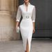 2026 European And American Cross-border Independent Site SHEIN Elegant Three-quarter Sleeve Mesh Patchwork Dress_ecoleips.com