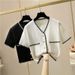 Summer New Women's Elegant Short Knitted Cardigan V Neck Short Sleeved Thin Jacket Woven Top_ecoleips.com
