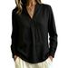 Stand Collar V Neck Long Sleeve Slimming Shirt Loose Fit Women's Top Bestseller_ecoleips.com