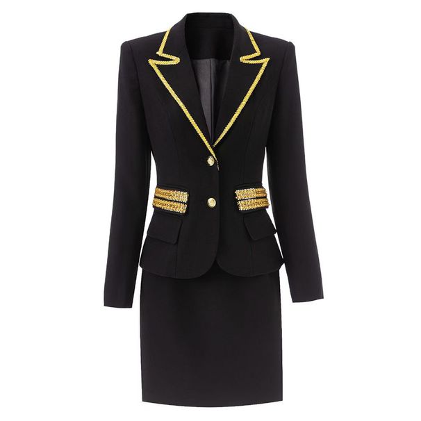 K New Heavy Industry Nail Bead Bordered Temperament Commuter Suit Skirt Package Hip Skirt Suit+Half Skirt_ecoleips.com