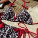 Women's Leopard Print Bikini Set - Sexy Tie-Side Swimwear With Removable Padding - Red/Dark Brown_ecoleips.com