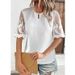 Women's Clothing Spring And Summer Women's Clothing Fashion Solid Color Round Neck Lace Short Sleeve T Shirt Top Fashionable And Versatile_ecoleips.com