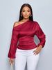 New Women's Satin Shirt Spring Summer Long Sleeve Asymmetric Neck Blouse Top_ecoleips.com
